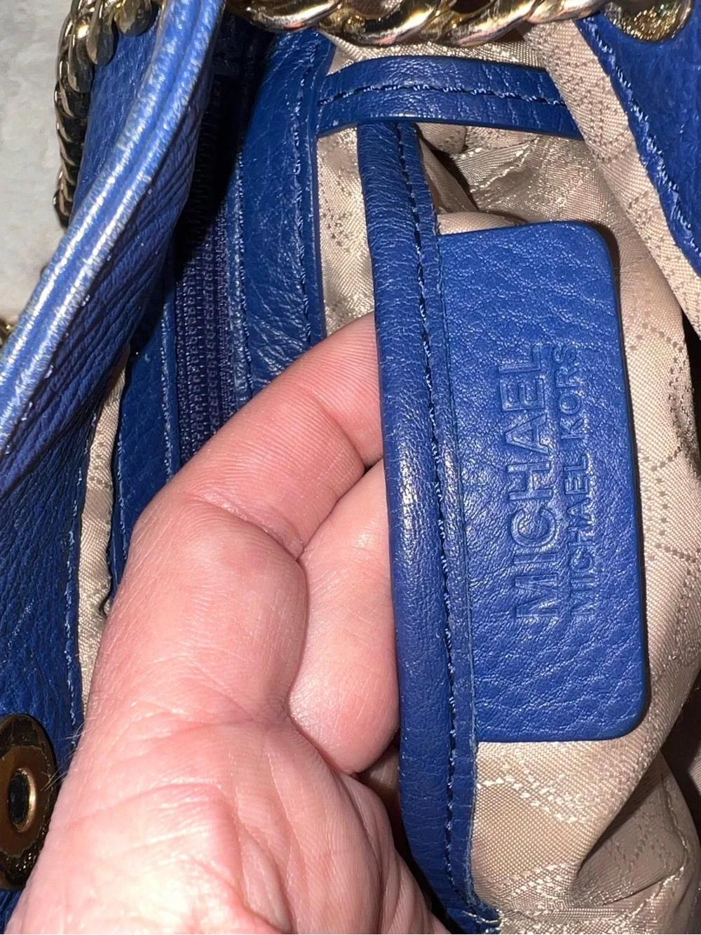 Michael Kors Royal Blue Pebbled Leather Chain Shoulder Bag - Picture 3 of 5
